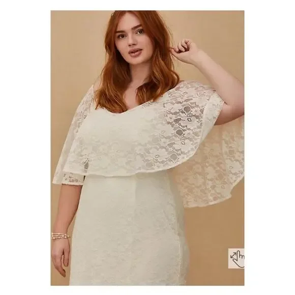 Torrid Ivory Lace Capelet Wedding Dress Sz.16 NWT - Picture 2 of 9